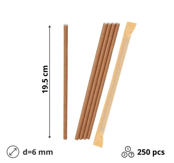 Slamke papirnate  l=195 mm d=6 mm kraft pojedinacno 250 kom/pak [5 kom/pak]
