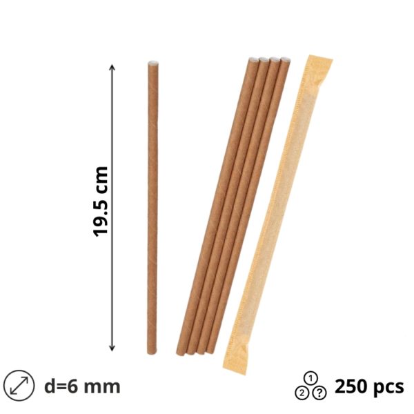 Slamke papirnate  l=195 mm d=6 mm kraft pojedinacno 250 kom/pak [5 kom/pak]