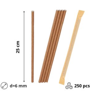 Slamke papirnate l=250 mm d=6 mm kraft pojedinacno 250 kom/pak