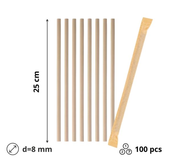 Slamke papirnate  l=250 mm d=8 mm kraft pojedinacno 100 kom/pak [5 kom/pak]