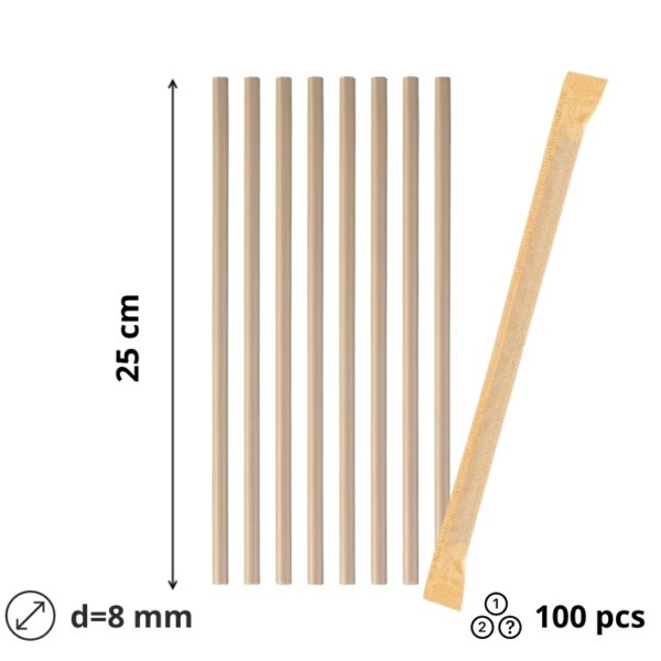 Slamke papirnate  l=250 mm d=8 mm kraft pojedinacno 100 kom/pak [5 kom/pak]