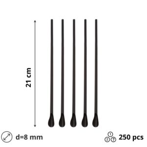 Slamke plastične z žličko l=210 mm d=8 mm crne 250 kom [5 kom/pak]