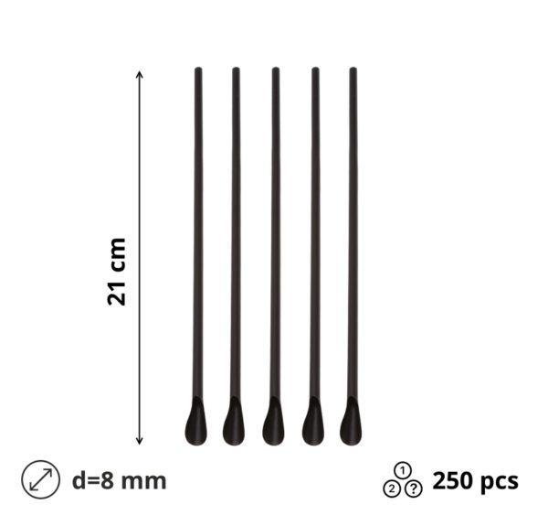 Slamke plastične z žličko l=210 mm d=8 mm crne 250 kom [5 kom/pak]