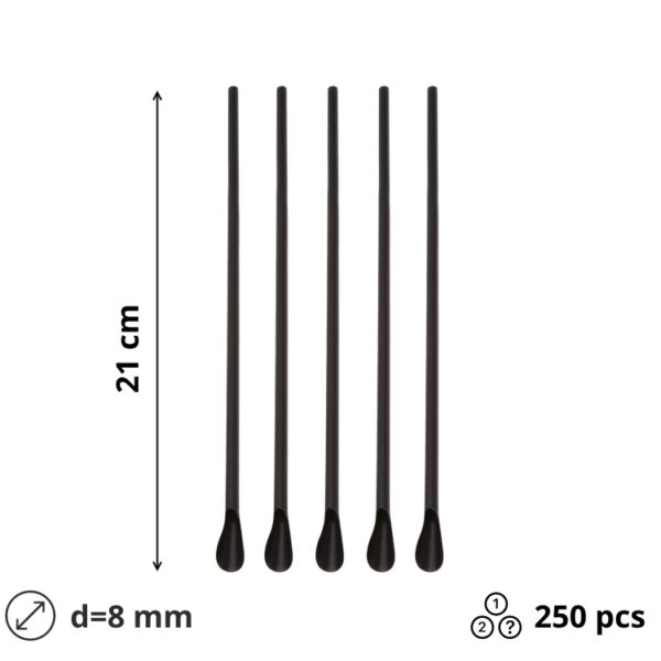 Slamke plastične z žličko l=210 mm d=8 mm crne 250 kom [5 kom/pak]