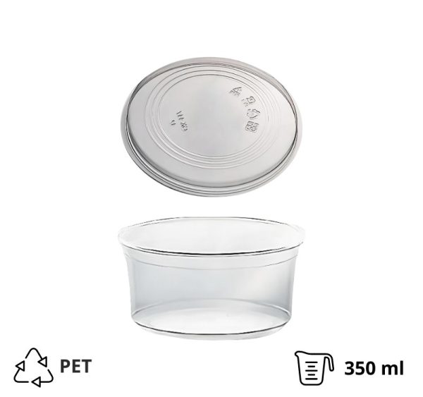 Posuda PET 350ml DELI d=117mm, h=55mm prozorna, sa poklopcem, 50 kom (komplet)