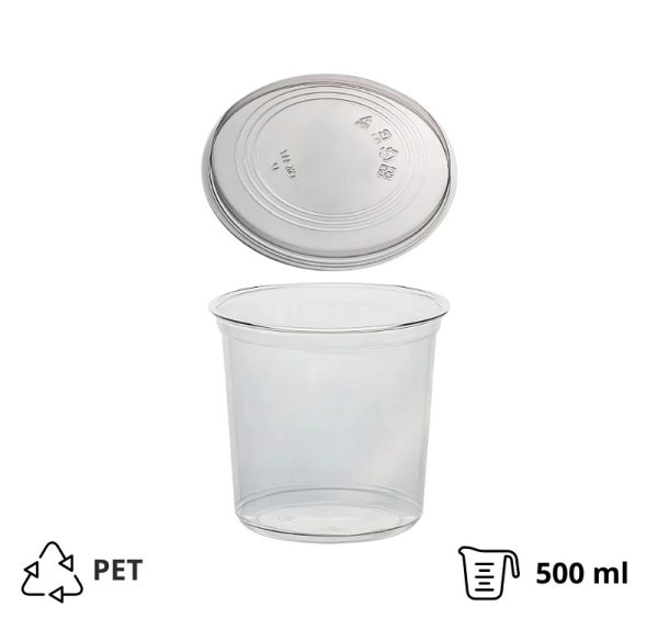 Posuda PET 500ml DELI d=117mm, h=75mm prozorna, sa poklopcem, 50 kom (komplet)