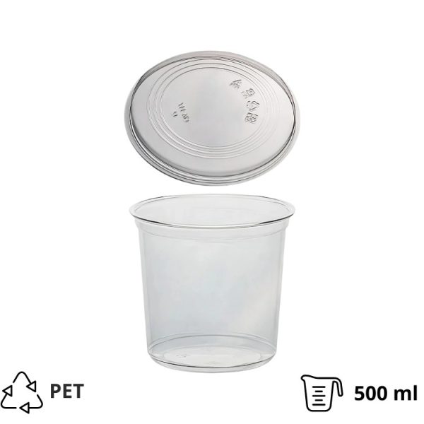 Posuda PET 500ml DELI d=117mm, h=75mm prozorna, sa poklopcem, 50 kom (komplet)