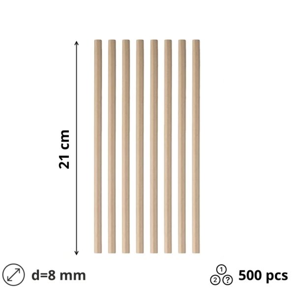 Slamke papirnate d=8mm h=210mm KRAFT 500 kos/pak