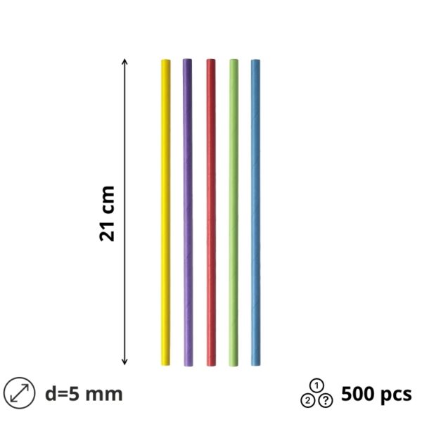 Slamke papirnate d=8mm h=21mm MIX 5 colors ravne 500 kos/pak