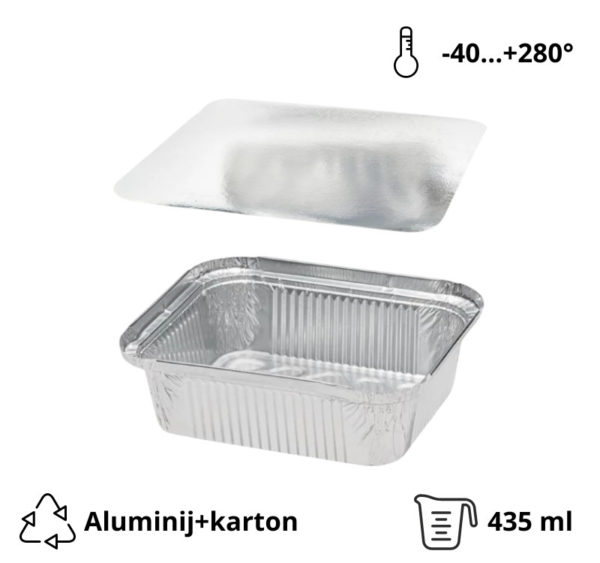 Alu posuda za poklopcem 435 ml 146x121x40 mm 100 kom