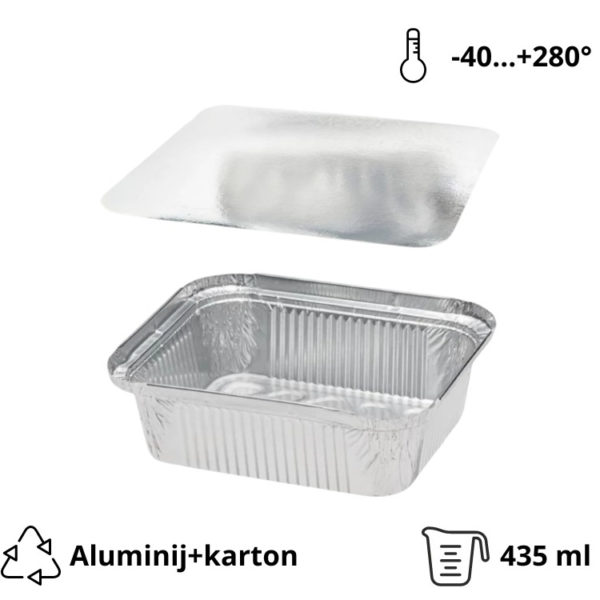 Alu posuda za poklopcem 435 ml 146x121x40 mm 100 kom