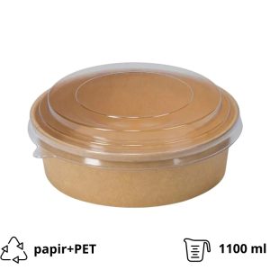 Papirnata posuda 1100 ml d=165 mm h=60 mm kraft za poklopcem 50 kom (komplet)