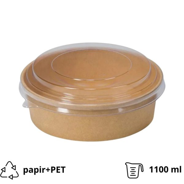 Papirnata posuda za poklopcem 1100 ml d=165 mm h=60 mm kraft 50 kom (komplet)
