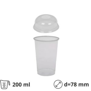Čaša rPet 200 ml prozirna tvrde sa žigom za poklopcem d=78 mm 50 kom (komplet)