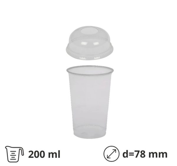 Čaša rPet 200 ml prozirna tvrde sa žigom za poklopcem d=78 mm 50 kom (komplet)