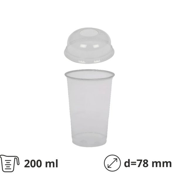 Čaša rPet 200 ml prozirna tvrde sa žigom za poklopcem d=78 mm 50 kom (komplet)