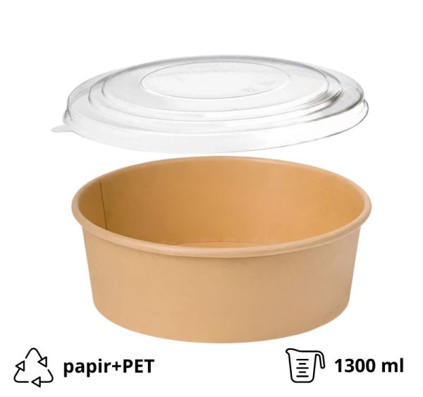 Papirnata posuda 1300 ml d=185 mm kraft, za poklopcem 50 kom (komplet)
