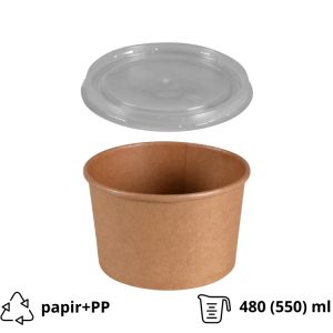 Papirnata posuda 480 (550) ml d=110 mm h=70 mm, kraft, sa poklopcem 50 kom (komplet)