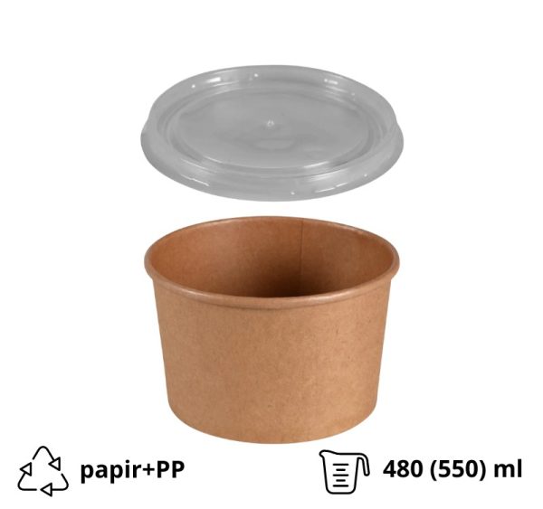 Papirnata posuda 480 (550) ml d=110 mm h=70 mm, kraft, sa poklopcem 50 kom (komplet)