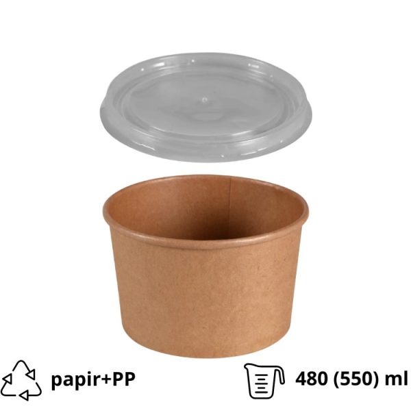 Papirnata posuda 480 (550) ml d=110 mm h=70 mm, kraft, sa poklopcem 50 kom (komplet)