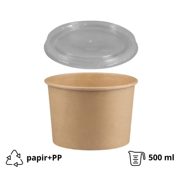 Papirnata posuda 500 ml d=115 mm h=78 mm, kraft, za poklopcem, 50 kom (komplet)
