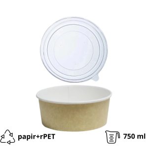 Papirnata posuda 750 ml d=150 mm h=60 mm kraft, sa poklopcem, 50 kom (komplet)