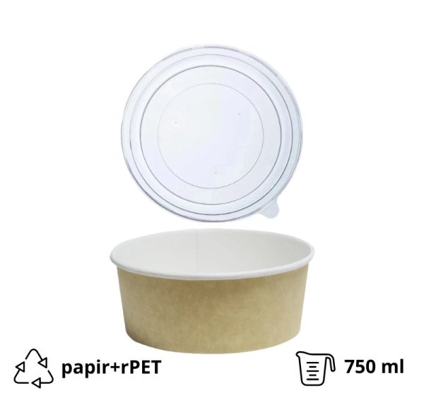Papirnata posuda 750 ml d=150 mm h=60 mm kraft, sa poklopcem, 50 kom (komplet)