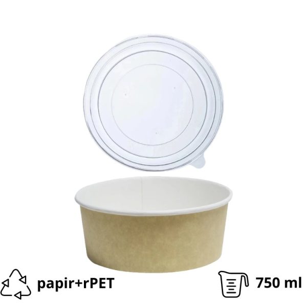 Papirnata posuda 750 ml d=150 mm h=60 mm kraft, sa poklopcem, 50 kom (komplet)