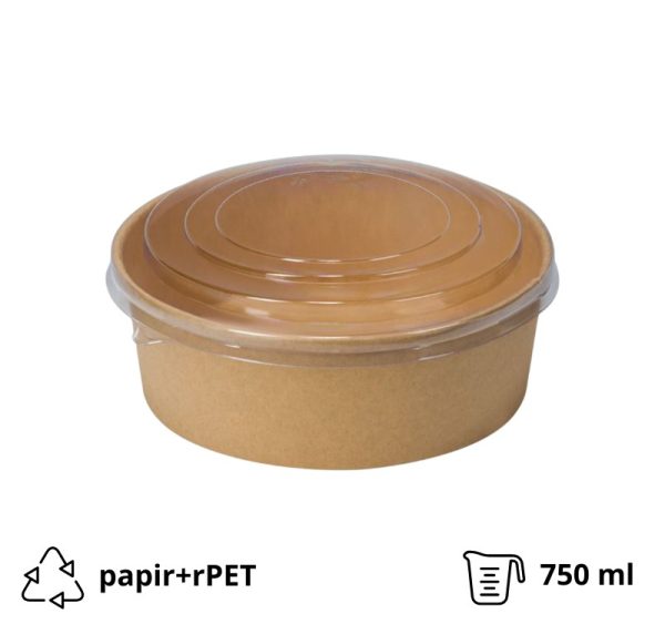 Papirnata posuda za poklopcem 750 ml d=150 mm kraft, komplet, 50 kom