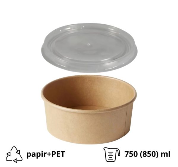 Papirnata posuda za poklopcem 750 (850) ml d=145 mm h=70 mm, kraft, 50 kom (komplet)