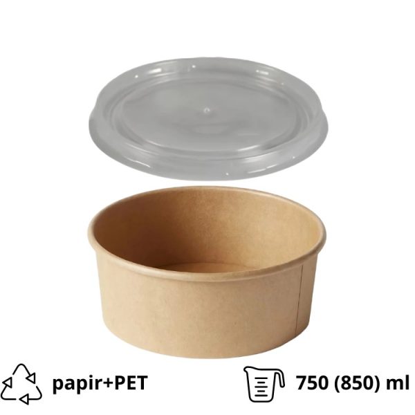 Papirnata posuda za poklopcem 750 (850) ml d=145 mm h=70 mm, kraft, 50 kom (komplet)