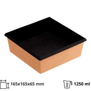 Papirnata posuda OneClick 1250 ml165x165x65 mm, kraft/crna, bez poklopca 50 kom