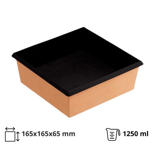 Papirnata posuda OneClick 1250 ml165x165x65 mm, kraft/crna, bez poklopca 50 kom