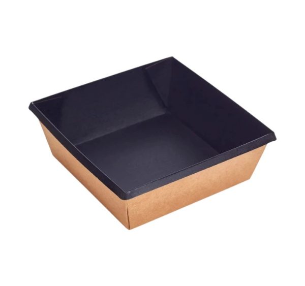 Papirnata posuda OneClick 550 ml, 130x130x45 mm, kraft/crna, bez poklopca 50 kom