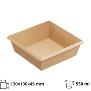 Papirnata posuda OneClick 550 ml, 130x130x45 mm, kraft/kraft, bez poklopca 50 kom