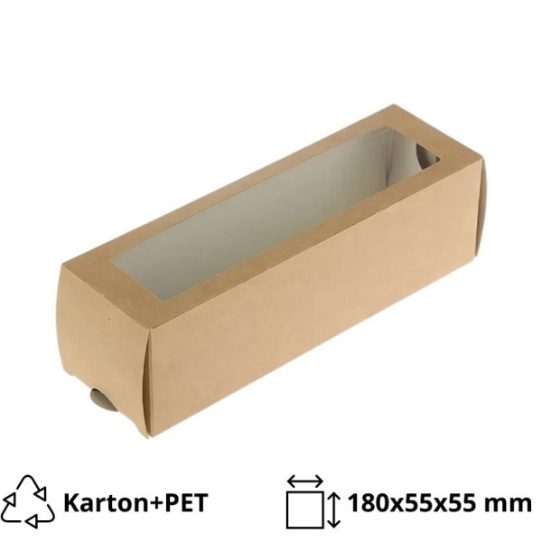 Papirnata posuda s prozorom za deserte “Makaron” 180x55x55 mm kraft 50 kom