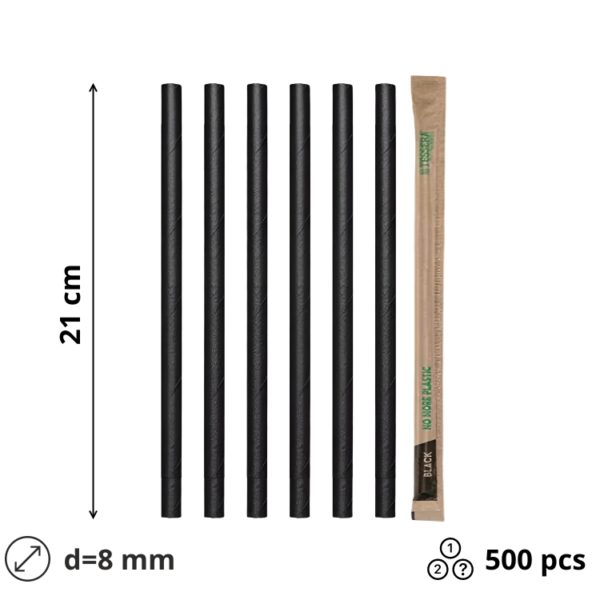 Slamke papirnate d=8 mm l=210 mm crna pojedinačno pakiranje 500 kom/pak