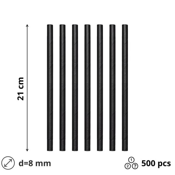 Slamke papirnate d=8 mm l=210 mm crna 500 kom/pak