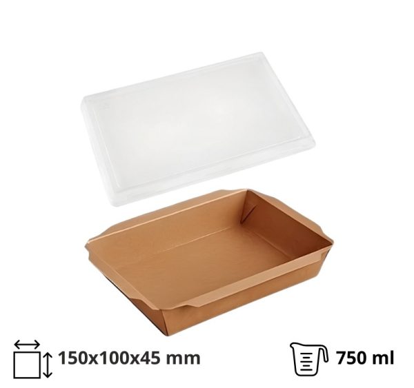 Papirnata posuda 750 ml 150x100x45 mm total kraft, za poklopcem, 50 kom (komplet)