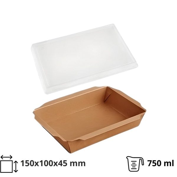 Papirnata posuda 750 ml 150x100x45 mm total kraft, za poklopcem, 50 kom (komplet)
