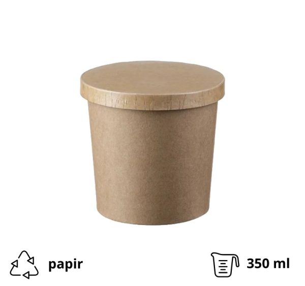 Papirnata posuda za poklopcem 340 ml d=90 mm h=85 mm kraft 50 kom (komplet)