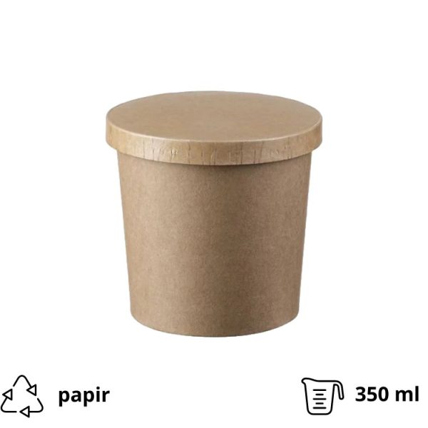 Papirnata posuda za poklopcem 340 ml d=90 mm h=85 mm kraft 50 kom (komplet)
