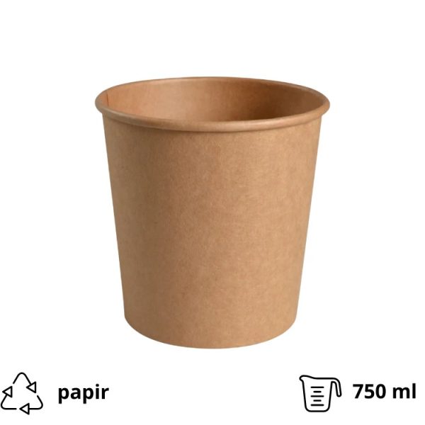 Posuda papirnata 750 ml d=115 mm h=113 mm, kraft, bez poklopca 50 kom