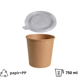 Posuda papirnata 750 ml d=115 mm h=113 mm, kraft, za poklopcem 50 kom (komplet)