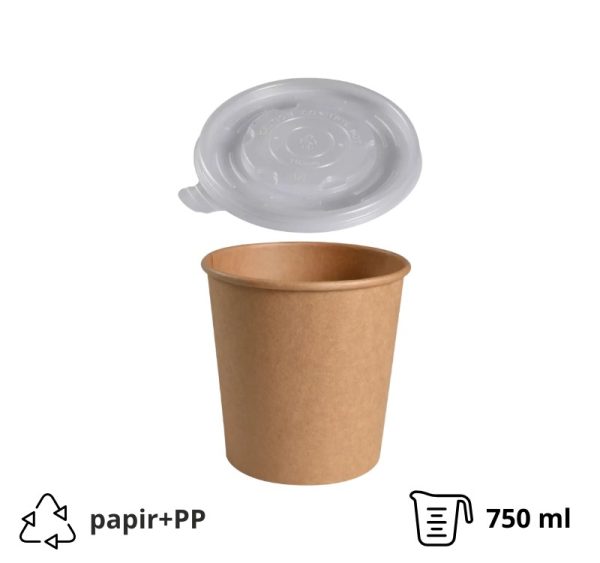 Posuda papirnata 750 ml d=115 mm h=113 mm, kraft, za poklopcem 50 kom (komplet)