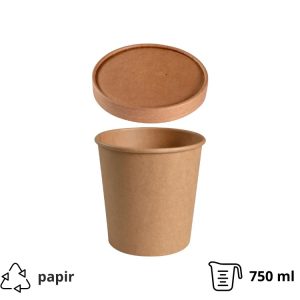 Posuda papirnata 750 ml d=115 mm h=113 mm, kraft, za poklopcem 50 kom (komplet)