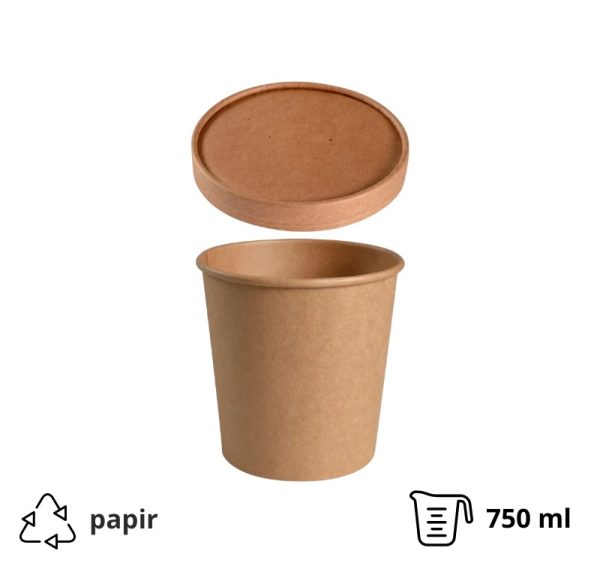 Posuda papirnata 750 ml d=115 mm h=113 mm, kraft, za poklopcem 50 kom (komplet)