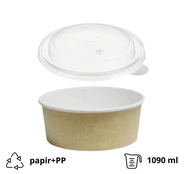 Papirnata posuda za poklopcem Tambien ECO 1090 ml d=166 mm h=65 mm kraft 100 kom, (komplet)