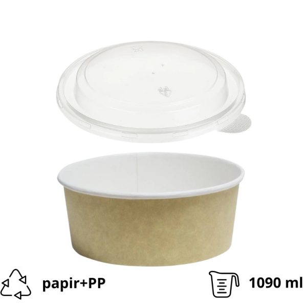 Papirnata posuda za poklopcem Tambien ECO 1090 ml d=166 mm h=65 mm kraft 100 kom, (komplet)