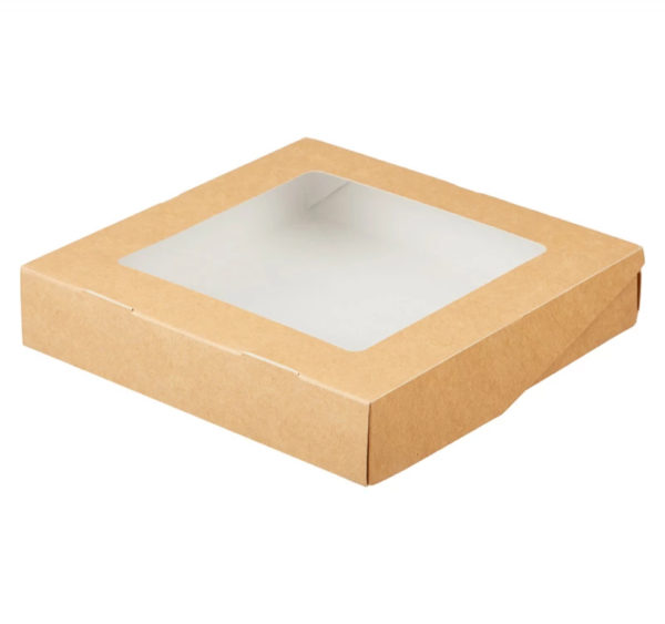 Papirnata posuda s prozorom ECO TABOX 1550 ml 200x200x55 mm kraft 25 kom